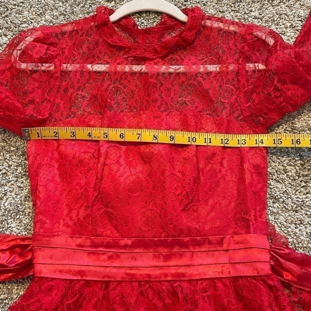 Gunne Sax vintage red lace peplum high neck dress - Picture 13 of 16